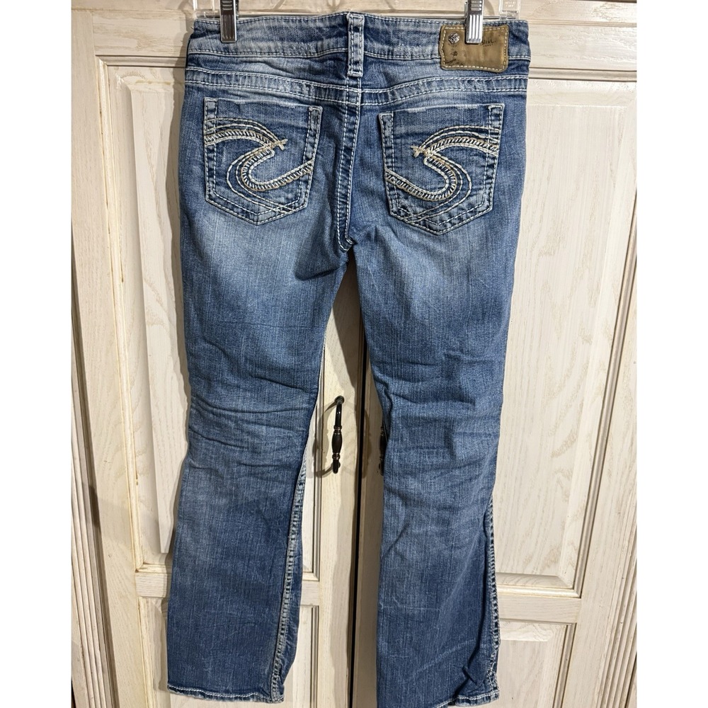 Silver Jeans Frances Womens 28x31 Blue Distressed Bootcut Mid Rise Stretch Denim